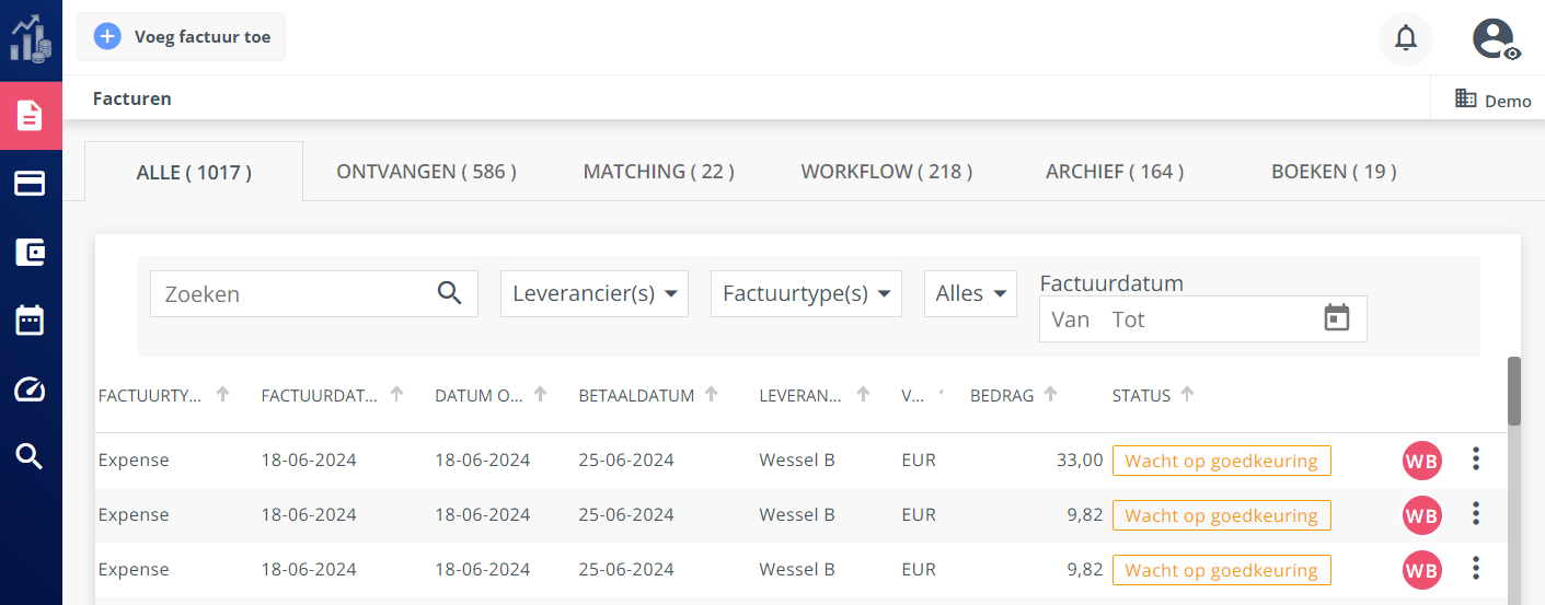 E1_screenshot_software_factuurfilters